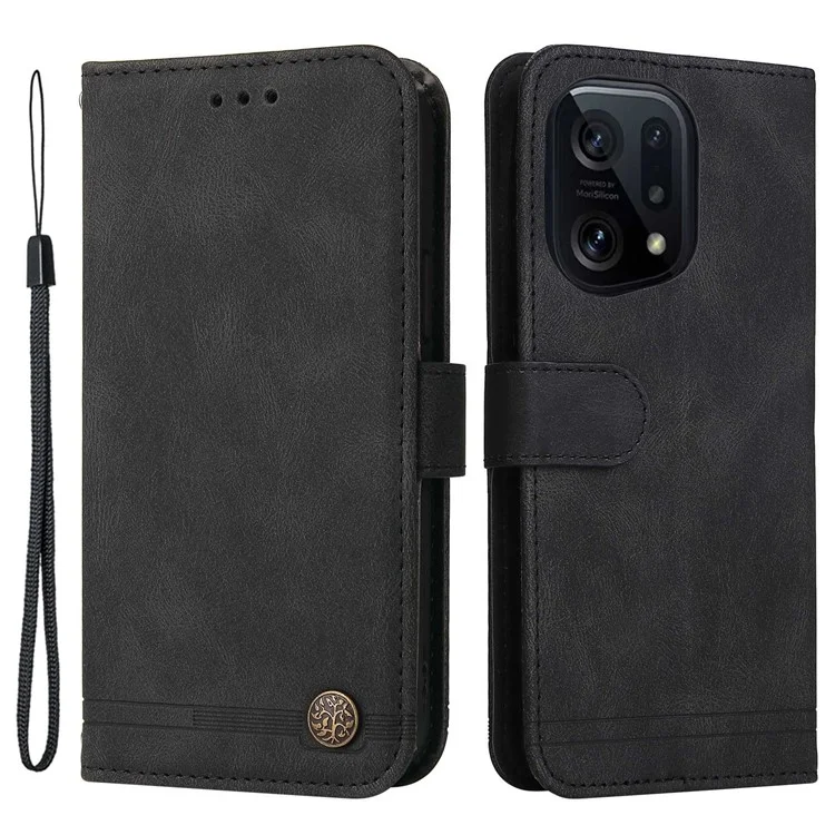 For Oppo Find X5 Leather Wallet Cases Skin Touch Phone Cover Stand with Strap - Black-Cellmalls