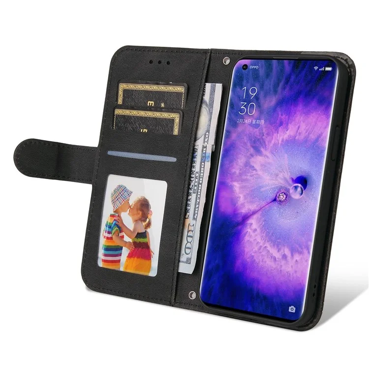 For Oppo Find X5 Leather Wallet Cases Skin Touch Phone Cover Stand with Strap - Black-Cellmalls