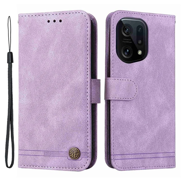For Oppo Find X5 Leather Wallet Cases Skin Touch Phone Cover Stand with Strap - Black-Cellmalls