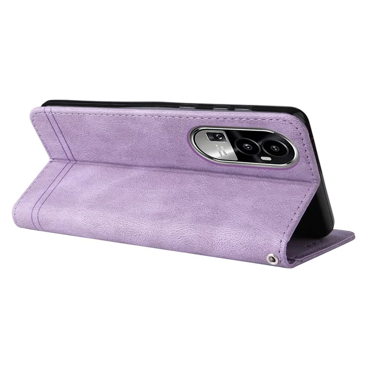 For Oppo Reno10 Pro 5G (Global) / Reno10 5G (Global) Leather Wallet Cases Skin Touch Phone Cover Stand with Strap - Purple-Cellmalls