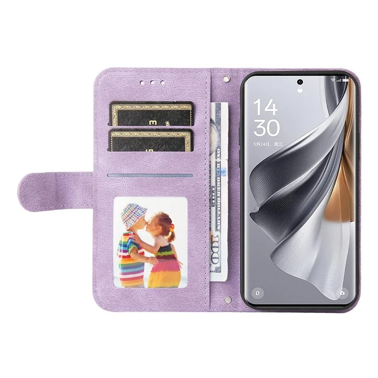 For Oppo Reno10 Pro 5G (Global) / Reno10 5G (Global) Leather Wallet Cases Skin Touch Phone Cover Stand with Strap - Purple-Cellmalls