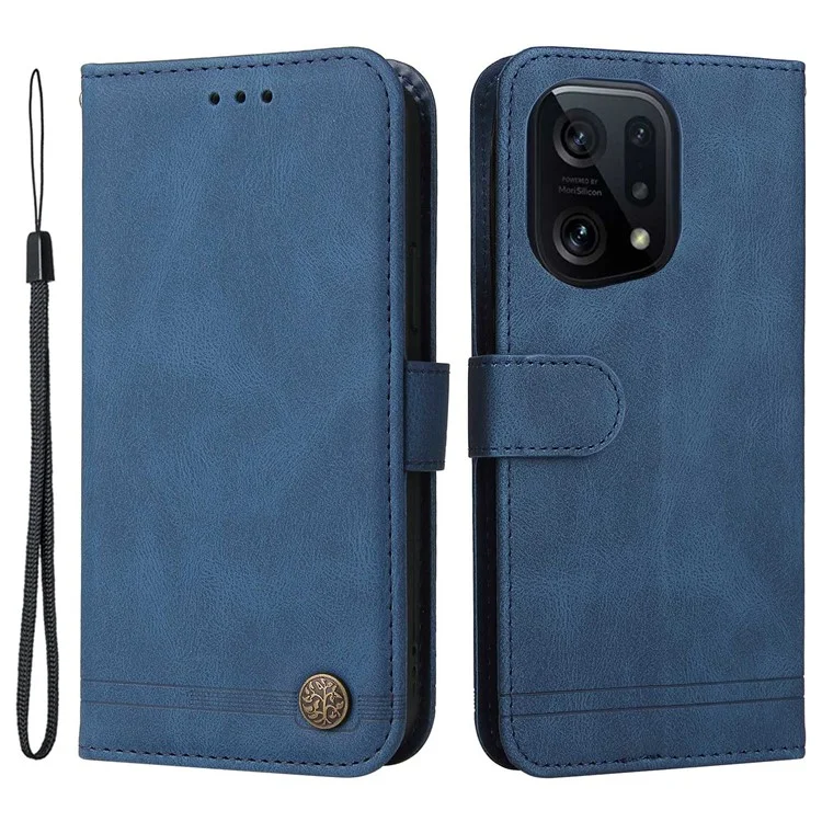 For Oppo Find X5 Leather Wallet Cases Skin Touch Phone Cover Stand with Strap - Black-Cellmalls