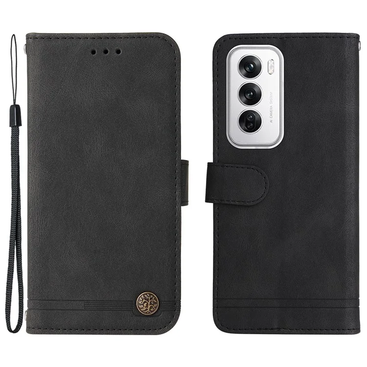 For Oppo Reno12 5G (Global) Leather Wallet Cases Skin Touch Phone Cover Stand with Strap - Black-Cellmalls