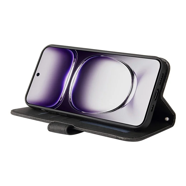 For Oppo Reno12 5G (Global) Leather Wallet Cases Skin Touch Phone Cover Stand with Strap - Black-Cellmalls