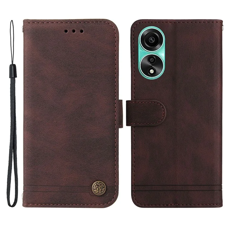 For Oppo A78 4G Leather Wallet Cases Skin Touch Phone Cover Stand with Strap - Brown-Cellmalls