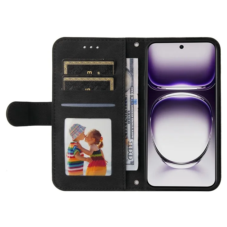 For Oppo Reno12 5G (Global) Leather Wallet Cases Skin Touch Phone Cover Stand with Strap - Black-Cellmalls