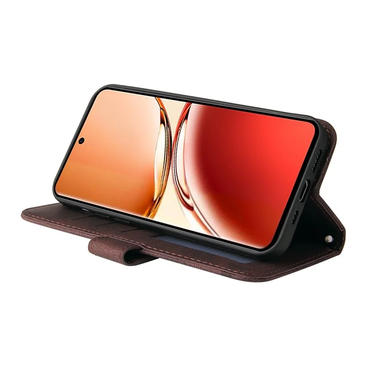 For Oppo Reno12 F 5G Leather Wallet Cases Skin Touch Phone Cover Stand with Strap - Brown-Cellmalls