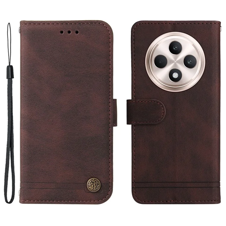 For Oppo Reno12 F 5G Leather Wallet Cases Skin Touch Phone Cover Stand with Strap - Brown-Cellmalls
