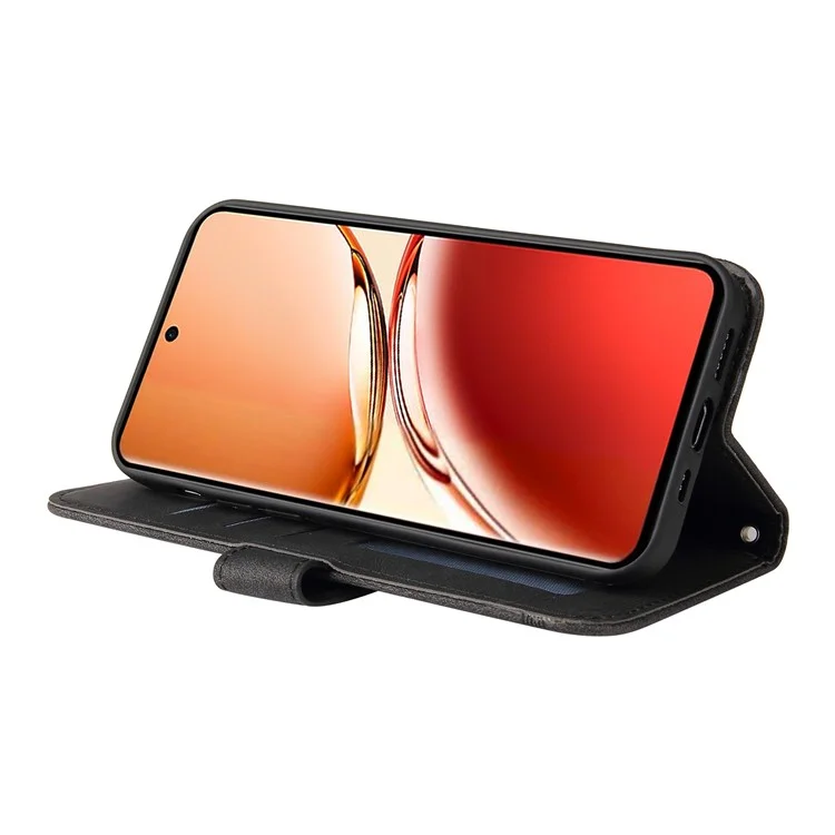 For Oppo Reno12 F 4G Leather Wallet Cases Skin Touch Phone Cover Stand with Strap - Black-Cellmalls