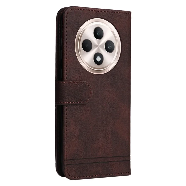 For Oppo Reno12 F 5G Leather Wallet Cases Skin Touch Phone Cover Stand with Strap - Brown-Cellmalls
