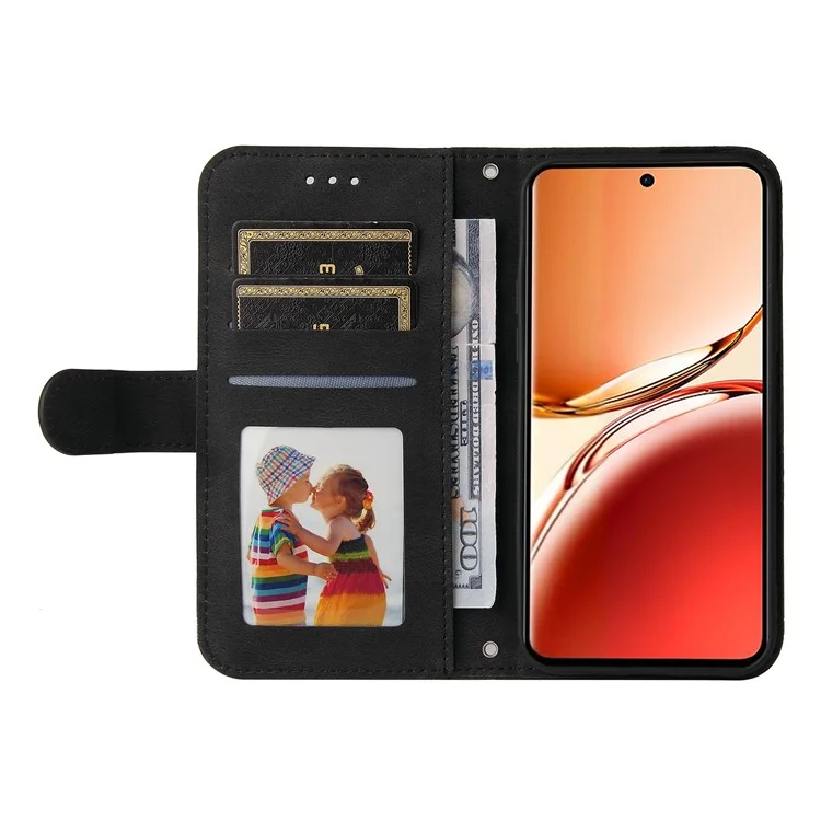 For Oppo Reno12 F 4G Leather Wallet Cases Skin Touch Phone Cover Stand with Strap - Black-Cellmalls