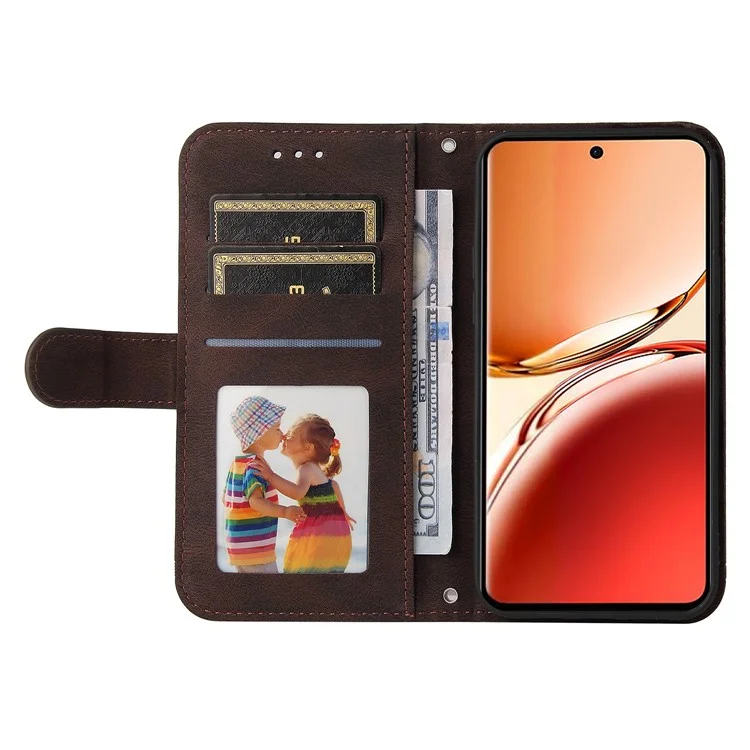 For Oppo Reno12 F 5G Leather Wallet Cases Skin Touch Phone Cover Stand with Strap - Brown-Cellmalls