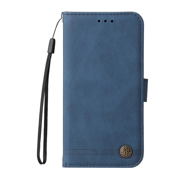 For Oppo Reno6 4G Leather Wallet Cases Skin Touch Phone Cover Stand with Strap - Blue-Cellmalls