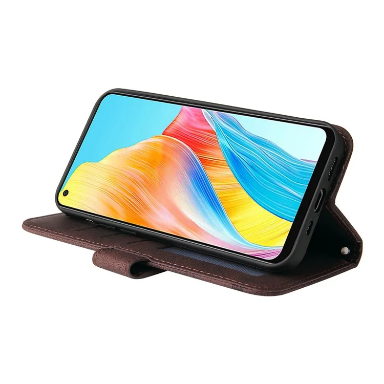 For Oppo A78 4G Leather Wallet Cases Skin Touch Phone Cover Stand with Strap - Brown-Cellmalls