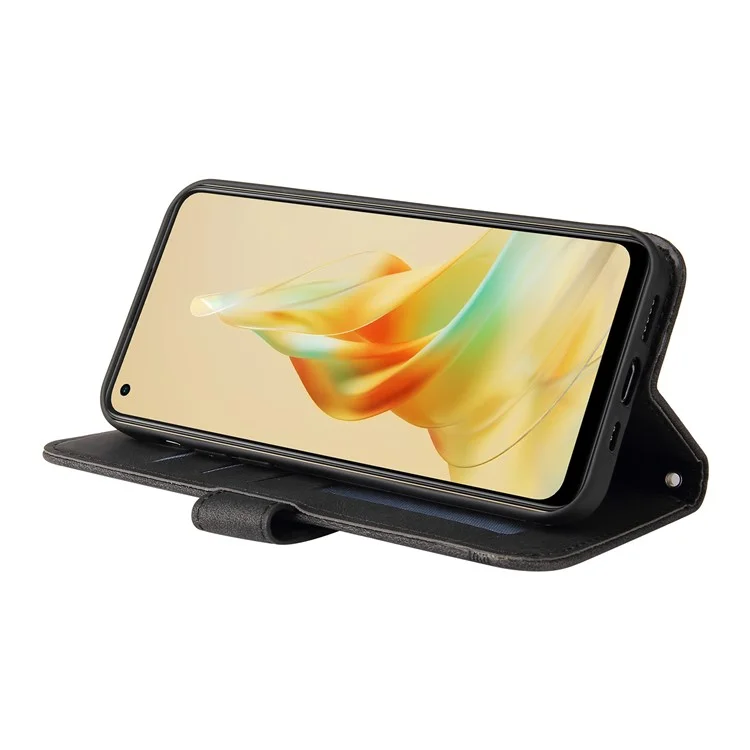For Oppo Reno8 T 4G Leather Wallet Cases Skin Touch Phone Cover Stand with Strap - Black-Cellmalls