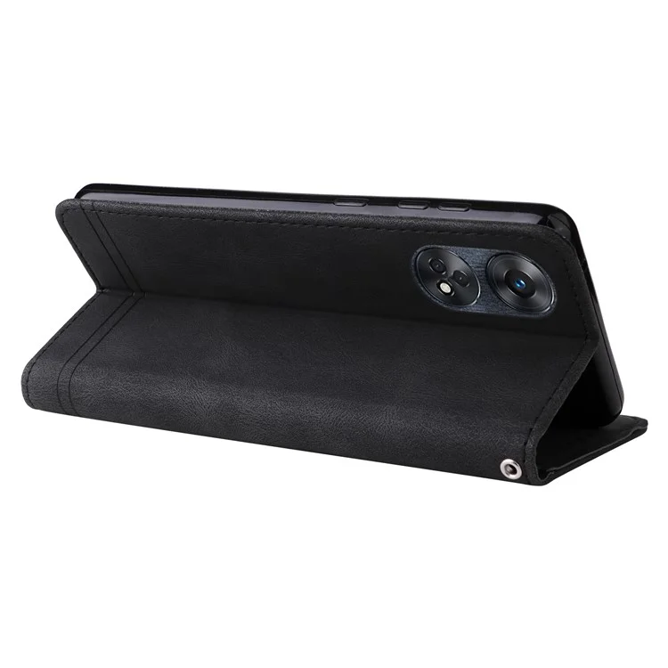 For Oppo Reno8 T 4G Leather Wallet Cases Skin Touch Phone Cover Stand with Strap - Black-Cellmalls