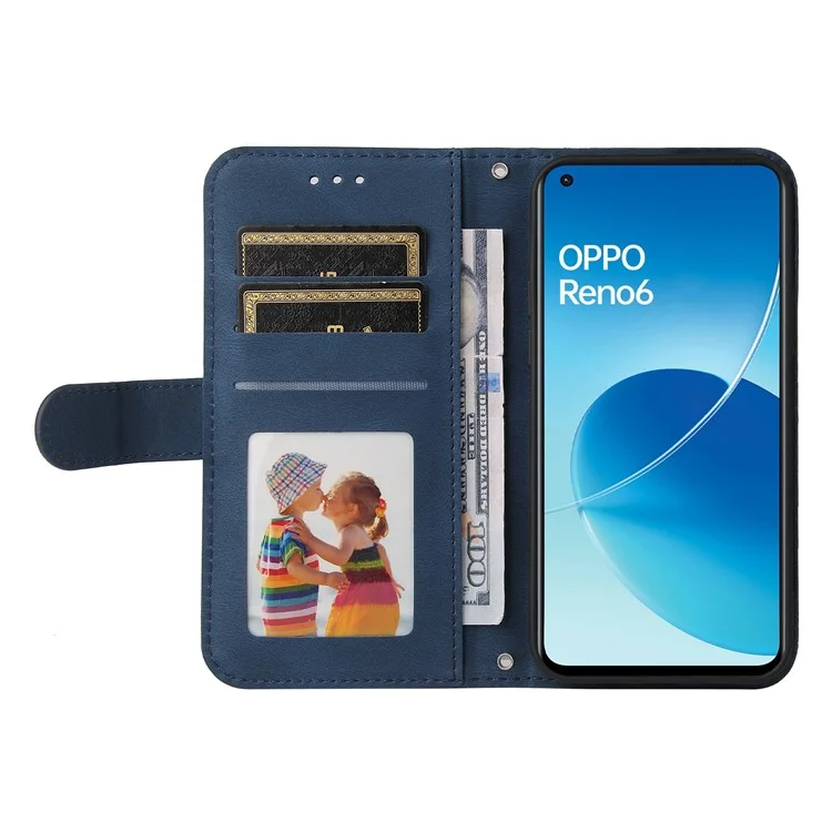 For Oppo Reno6 4G Leather Wallet Cases Skin Touch Phone Cover Stand with Strap - Blue-Cellmalls