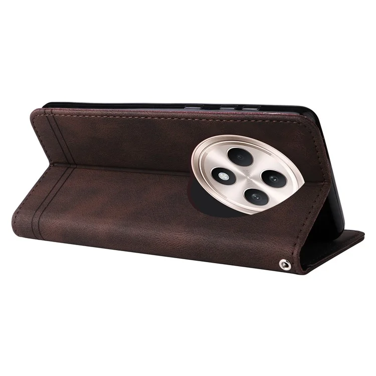 For Oppo Reno12 F 5G Leather Wallet Cases Skin Touch Phone Cover Stand with Strap - Brown-Cellmalls