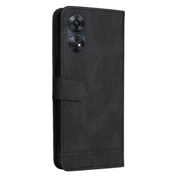 For Oppo Reno8 T 4G Leather Wallet Cases Skin Touch Phone Cover Stand with Strap - Black-Cellmalls