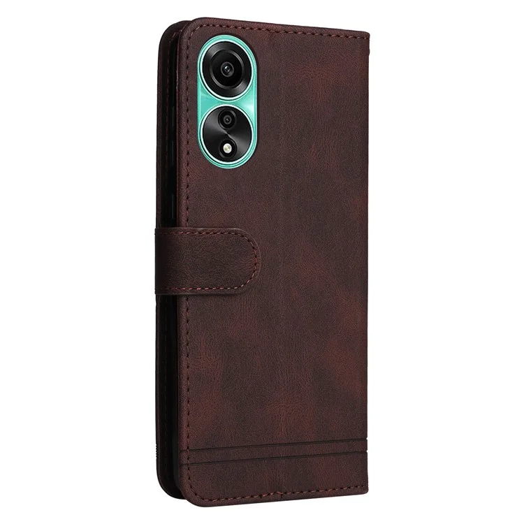 For Oppo A78 4G Leather Wallet Cases Skin Touch Phone Cover Stand with Strap - Brown-Cellmalls