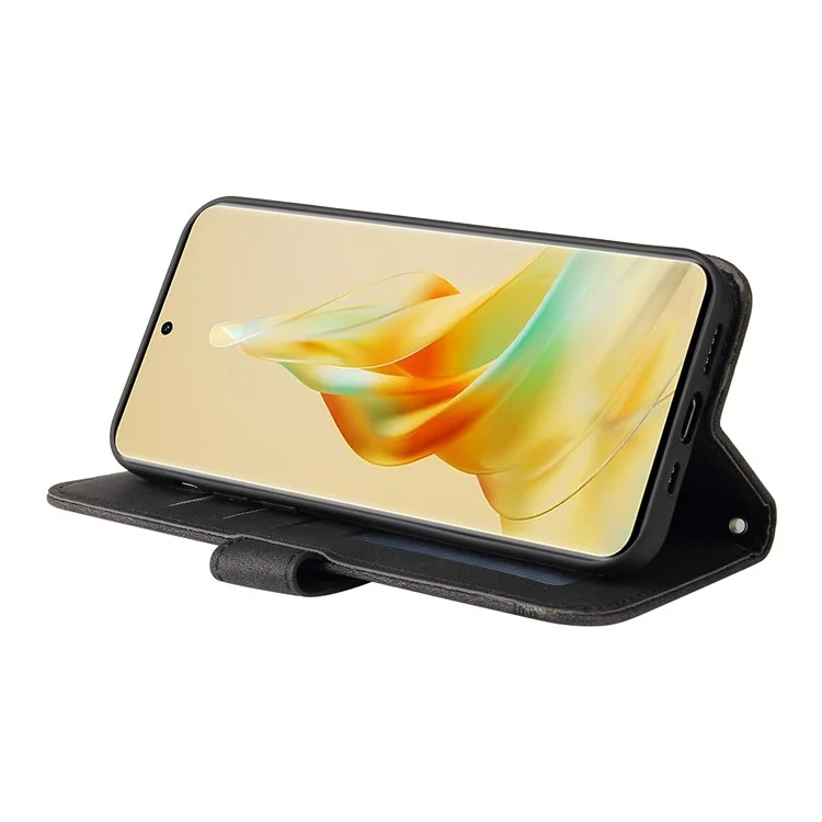 For Oppo Reno8 T 5G / A1 Pro 5G Leather Wallet Cases Skin Touch Phone Cover Stand with Strap - Black-Cellmalls