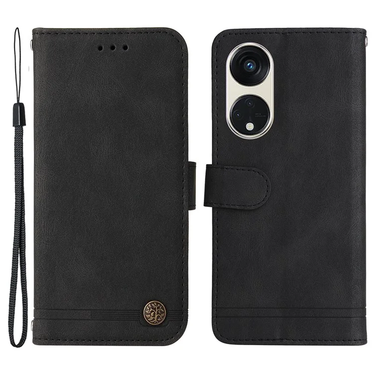 For Oppo Reno8 T 5G / A1 Pro 5G Leather Wallet Cases Skin Touch Phone Cover Stand with Strap - Black-Cellmalls