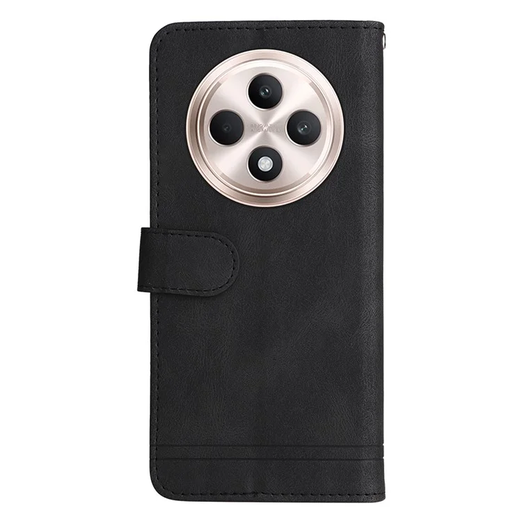 For Oppo Reno12 F 4G Leather Wallet Cases Skin Touch Phone Cover Stand with Strap - Black-Cellmalls