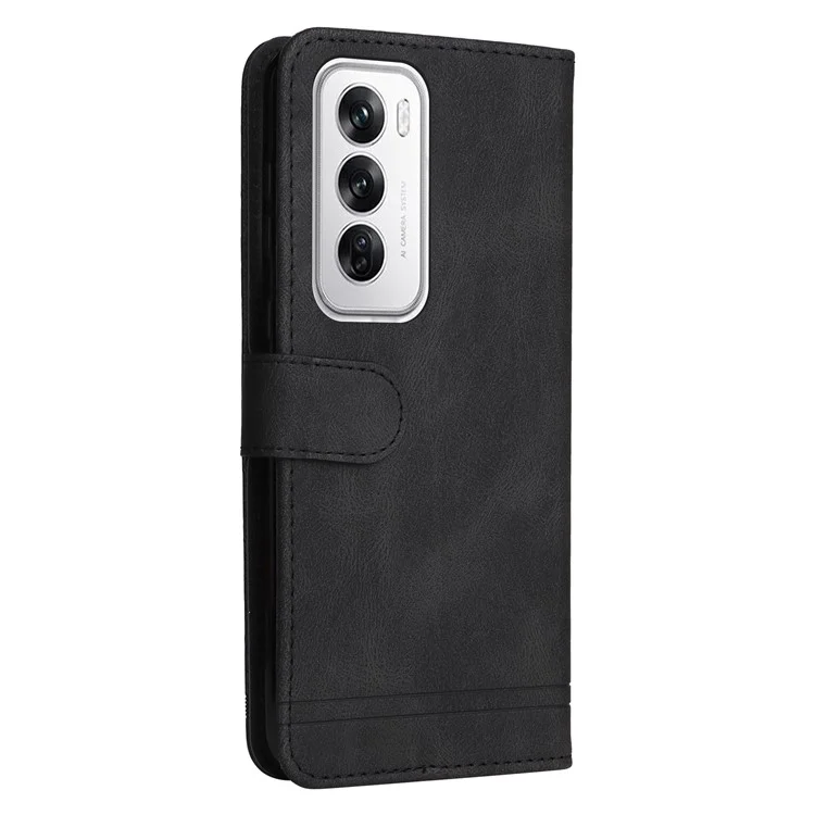 For Oppo Reno12 5G (Global) Leather Wallet Cases Skin Touch Phone Cover Stand with Strap - Black-Cellmalls