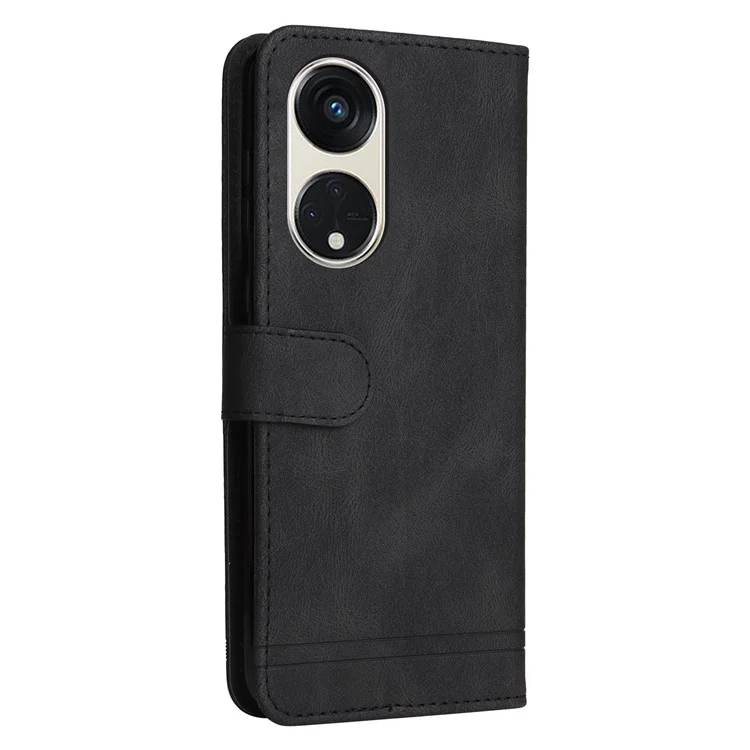 For Oppo Reno8 T 5G / A1 Pro 5G Leather Wallet Cases Skin Touch Phone Cover Stand with Strap - Black-Cellmalls