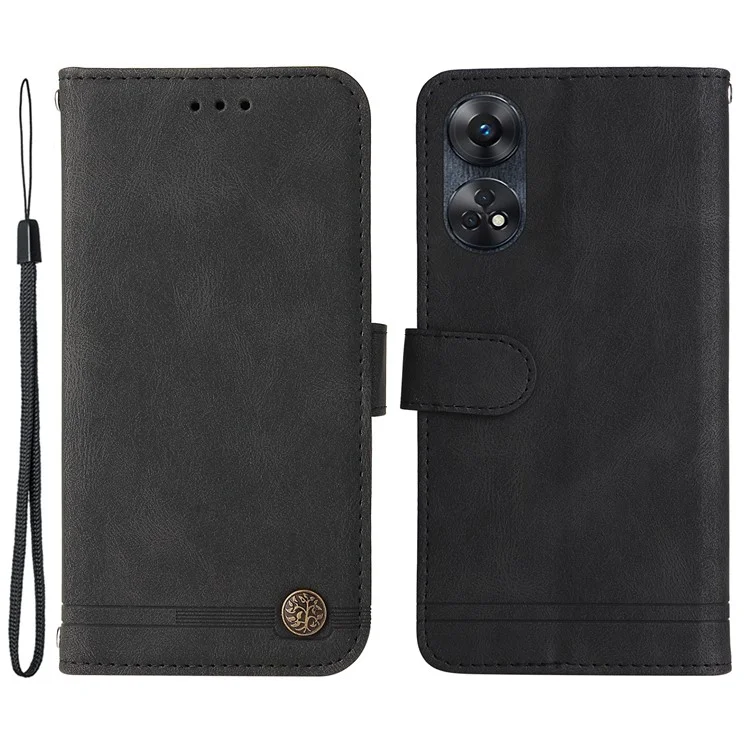 For Oppo Reno8 T 4G Leather Wallet Cases Skin Touch Phone Cover Stand with Strap - Black-Cellmalls