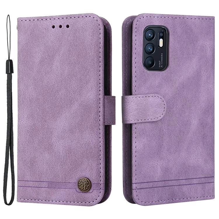 For Oppo Reno6 4G Leather Wallet Cases Skin Touch Phone Cover Stand with Strap - Blue-Cellmalls