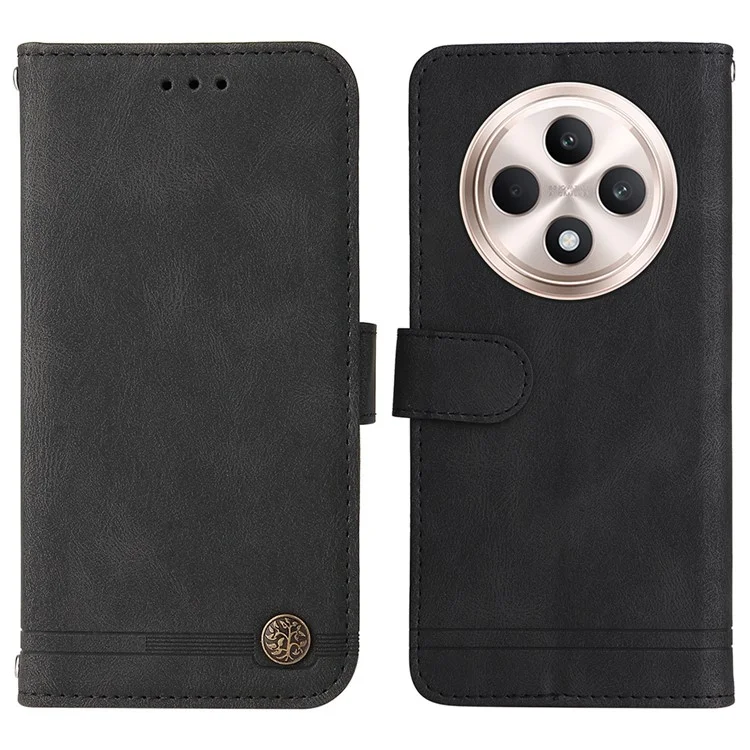 For Oppo Reno12 F 4G Leather Wallet Cases Skin Touch Phone Cover Stand with Strap - Black-Cellmalls