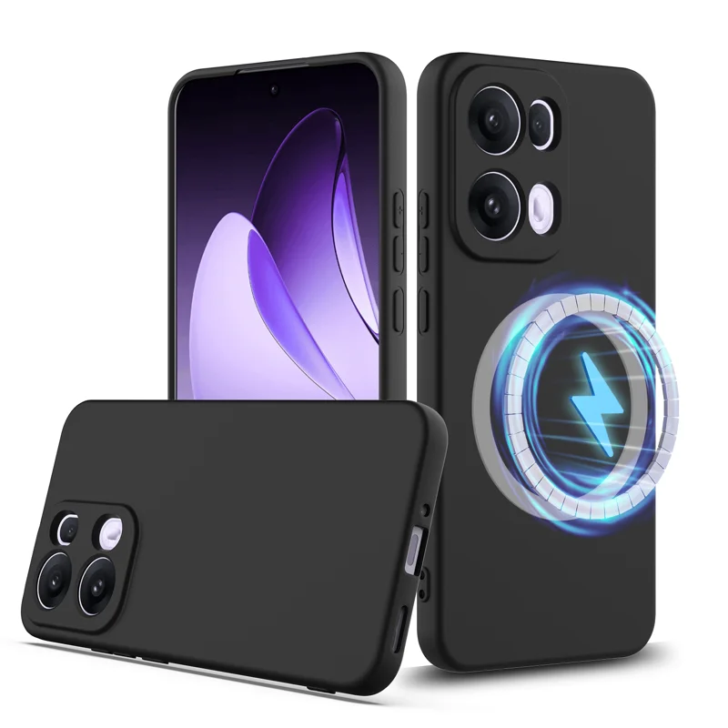 For Oppo Reno13 Pro 5G Case Compatible with MagSafe Anti-Drop Liquid Silicone Phone Cover - Black-Cellmalls