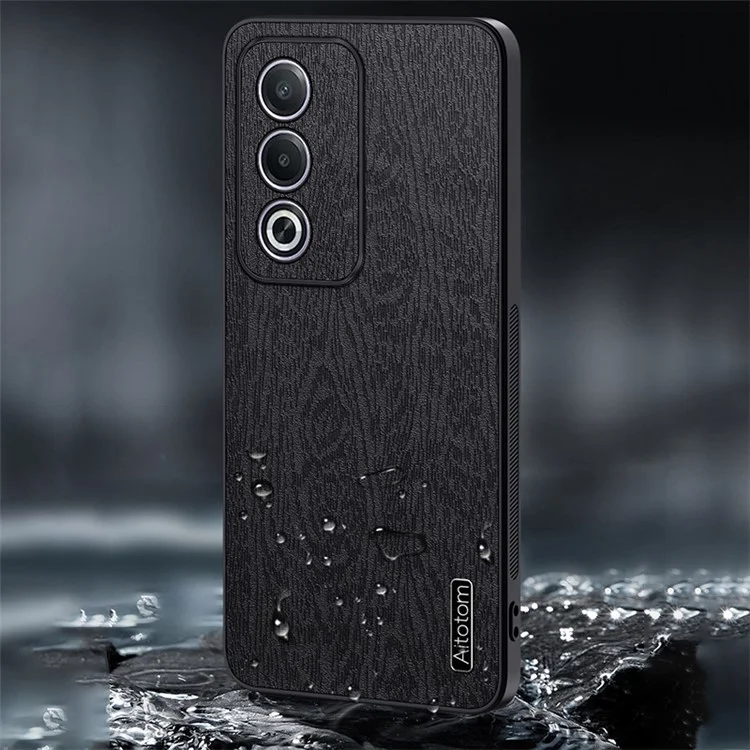 For Oppo A3 Pro (India) 5G Case Wood Texture Leather+PC+TPU Phone Cover - Black-Cellmalls