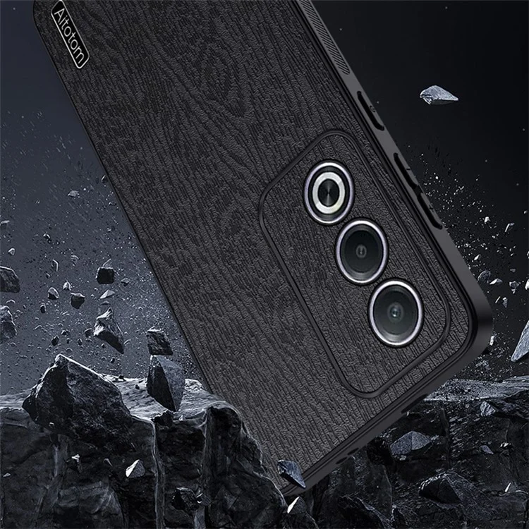 For Oppo A3 Pro (India) 5G Case Wood Texture Leather+PC+TPU Phone Cover - Black-Cellmalls