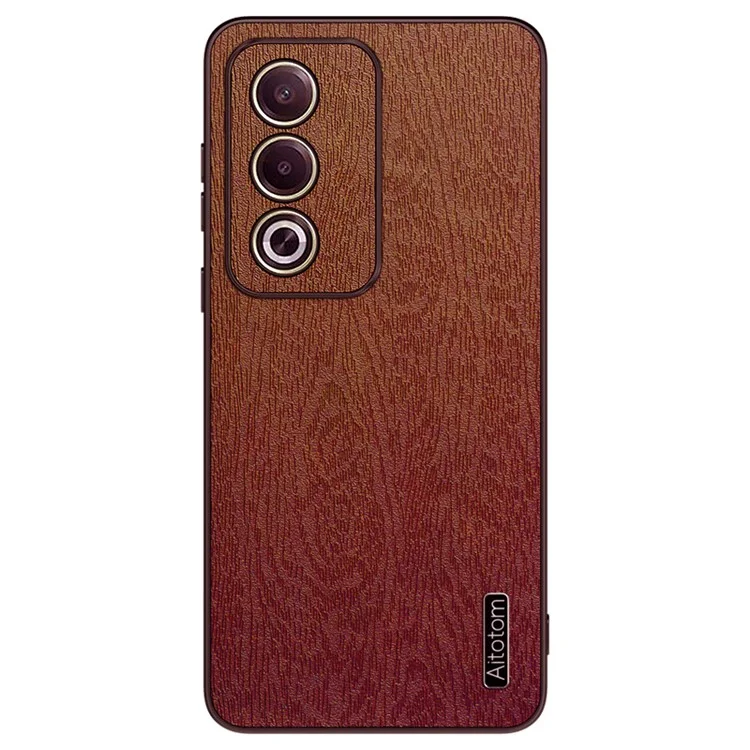 For Oppo A3 Pro (India) 5G Case Wood Texture Leather+PC+TPU Phone Cover - Black-Cellmalls