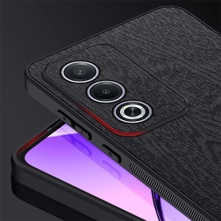 For Oppo A3 Pro (India) 5G Case Wood Texture Leather+PC+TPU Phone Cover - Black-Cellmalls