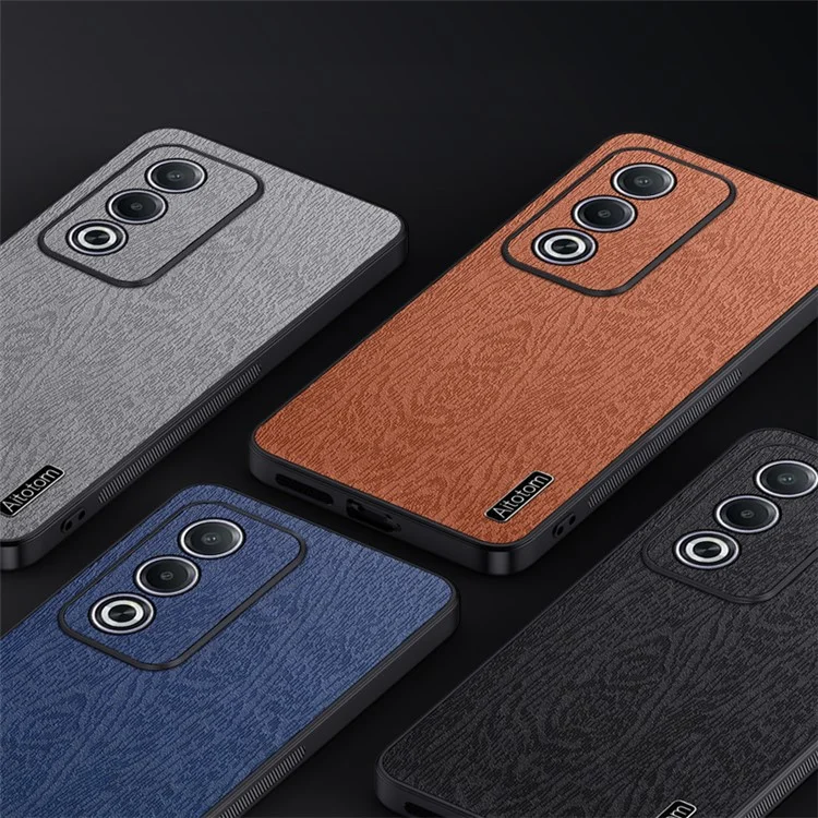 For Oppo A3 Pro (India) 5G Case Wood Texture Leather+PC+TPU Phone Cover - Black-Cellmalls