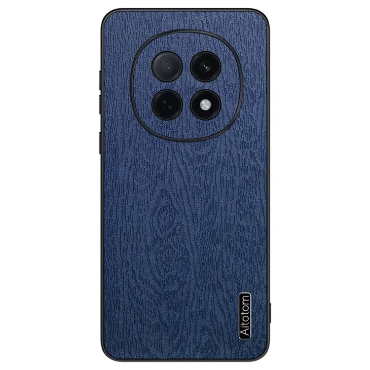 For Oppo A5 5G Case Wood Texture PU Leather Coated PC TPU Phone Cover - Black-Cellmalls