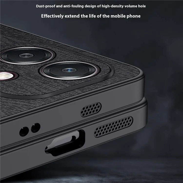 For Oppo A5 Pro 4G (Global) / 5G (Global) / A5 Energy 5G (China) Case Wood Texture PU Leather Coated PC TPU Phone Cover - Black-Cellmalls