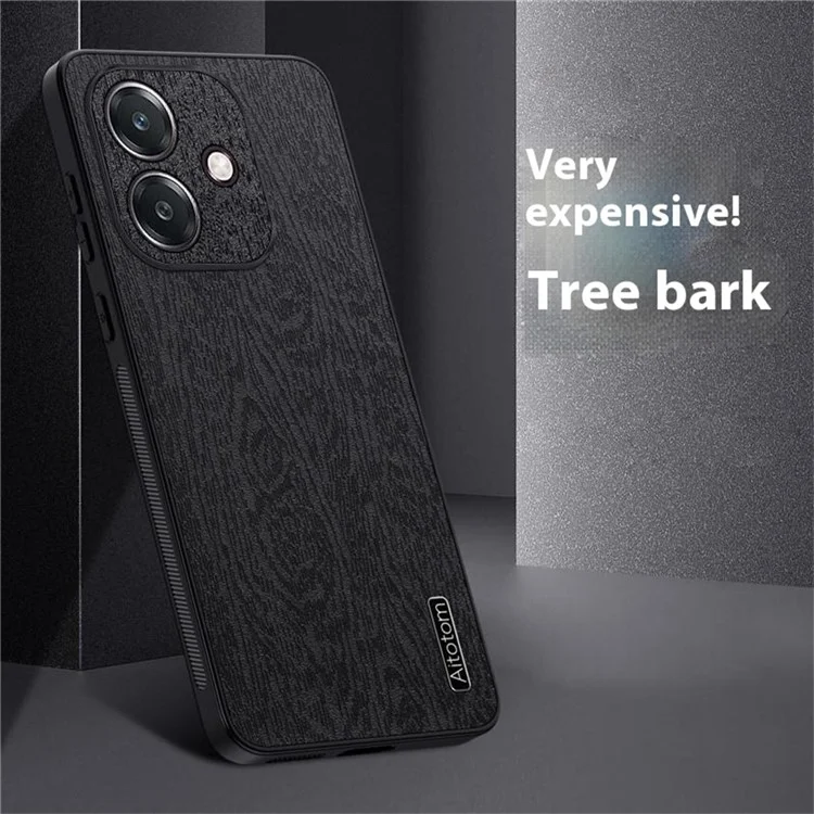 For Oppo A5 Pro 4G (Global) / 5G (Global) / A5 Energy 5G (China) Case Wood Texture PU Leather Coated PC TPU Phone Cover - Black-Cellmalls
