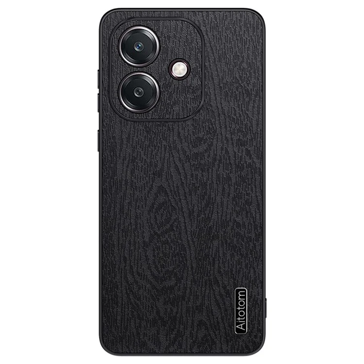For Oppo A5 Pro 4G (Global) / 5G (Global) / A5 Energy 5G (China) Case Wood Texture PU Leather Coated PC TPU Phone Cover - Black-Cellmalls