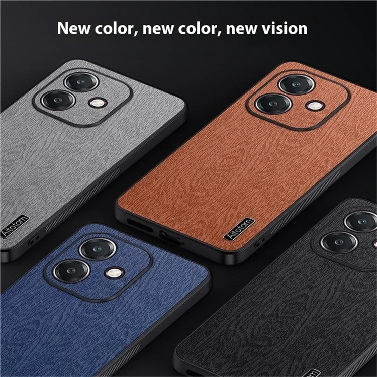 For Oppo A5 Pro 4G (Global) / 5G (Global) / A5 Energy 5G (China) Case Wood Texture PU Leather Coated PC TPU Phone Cover - Black-Cellmalls