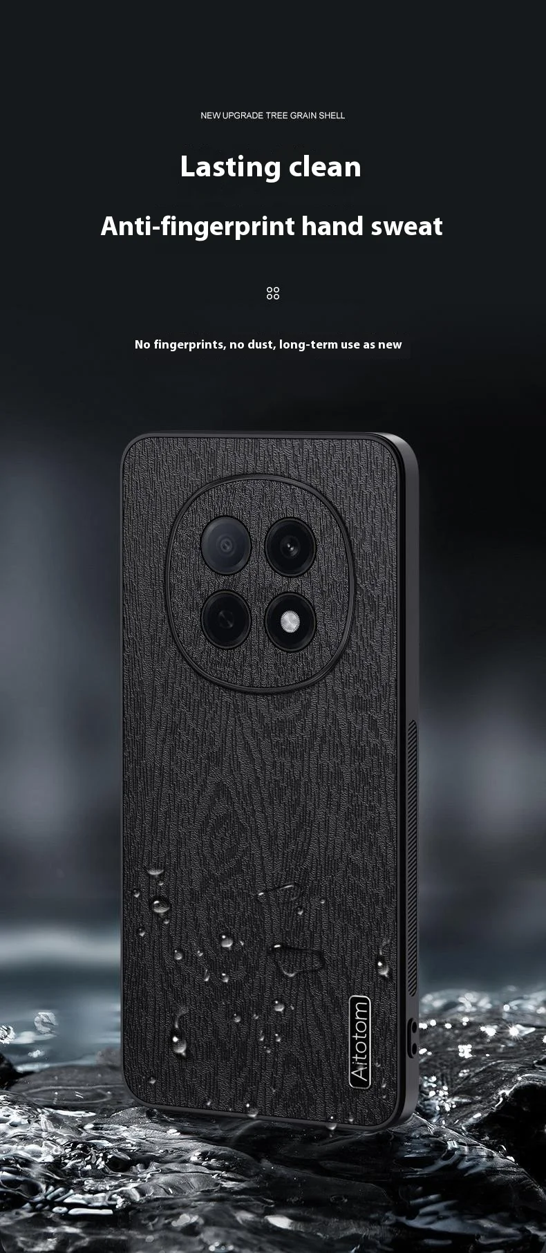 For Oppo A5 5G Case Wood Texture PU Leather Coated PC TPU Phone Cover - Black-Cellmalls