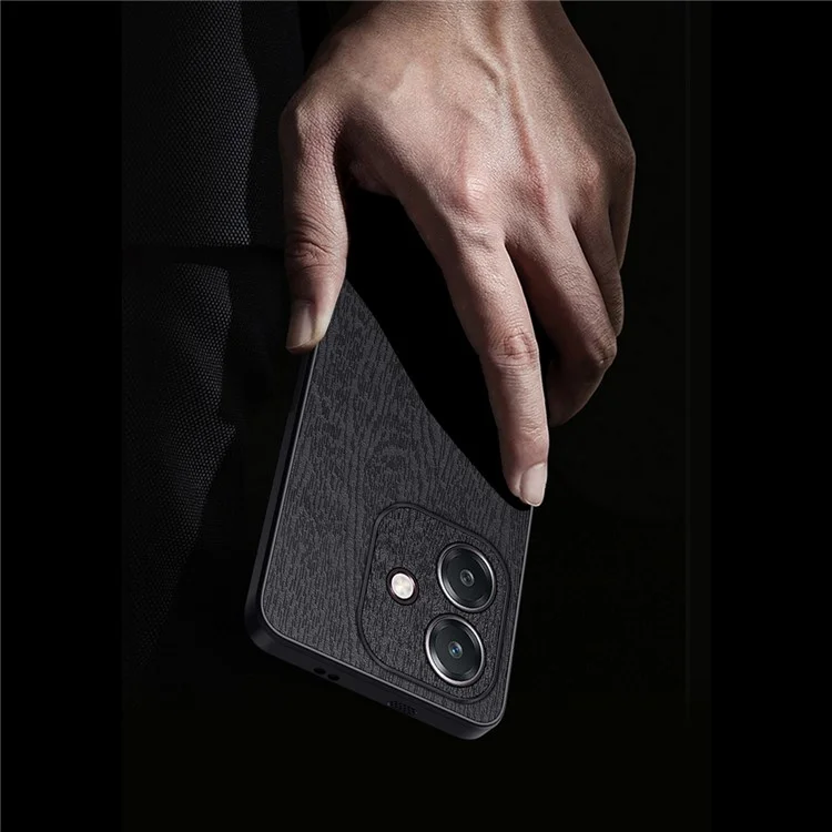 For Oppo A5 Pro 4G (Global) / 5G (Global) / A5 Energy 5G (China) Case Wood Texture PU Leather Coated PC TPU Phone Cover - Black-Cellmalls