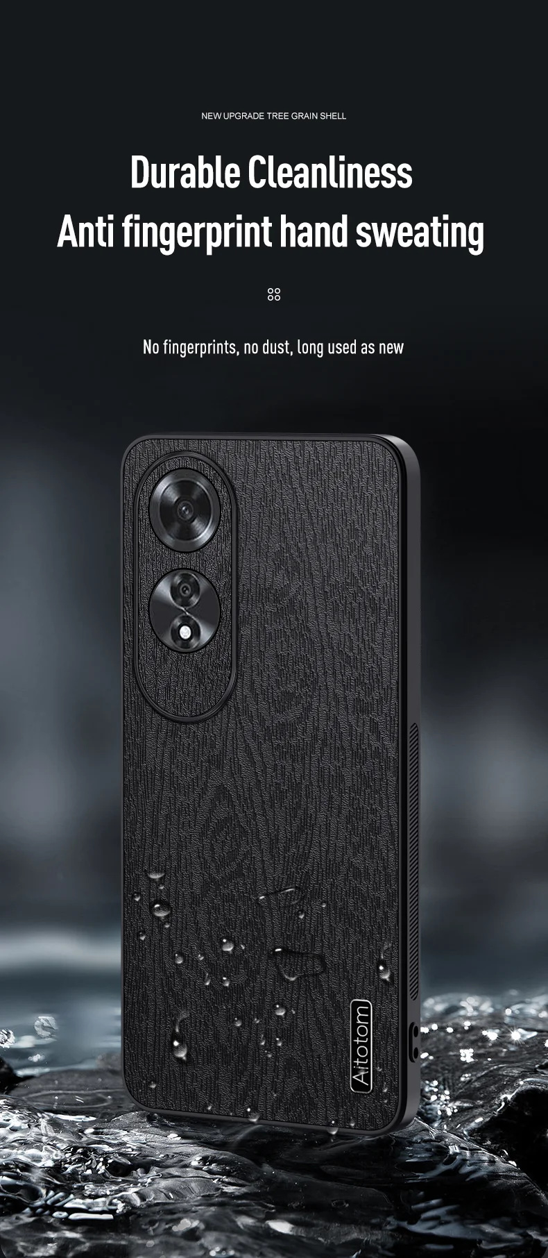 For Oppo A60 4G Phone Case Wood Texture PU Leather Coated PC+TPU Back Cover - Black-Cellmalls
