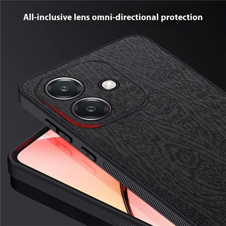 For Oppo A5 Pro 4G (Global) / 5G (Global) / A5 Energy 5G (China) Case Wood Texture PU Leather Coated PC TPU Phone Cover - Black-Cellmalls