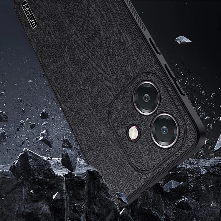 For Oppo A5 Pro 4G (Global) / 5G (Global) / A5 Energy 5G (China) Case Wood Texture PU Leather Coated PC TPU Phone Cover - Black-Cellmalls