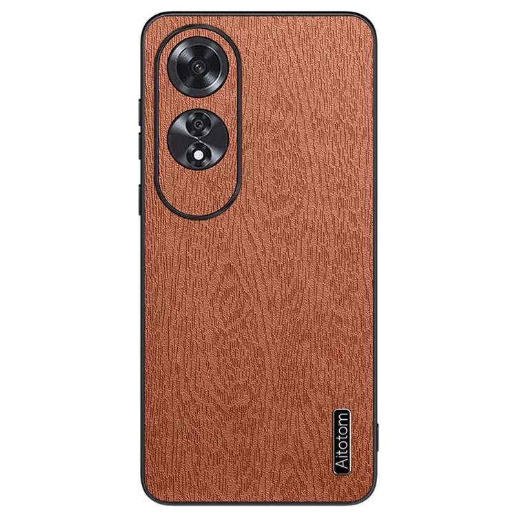 For Oppo A60 4G Phone Case Wood Texture PU Leather Coated PC+TPU Back Cover - Black-Cellmalls