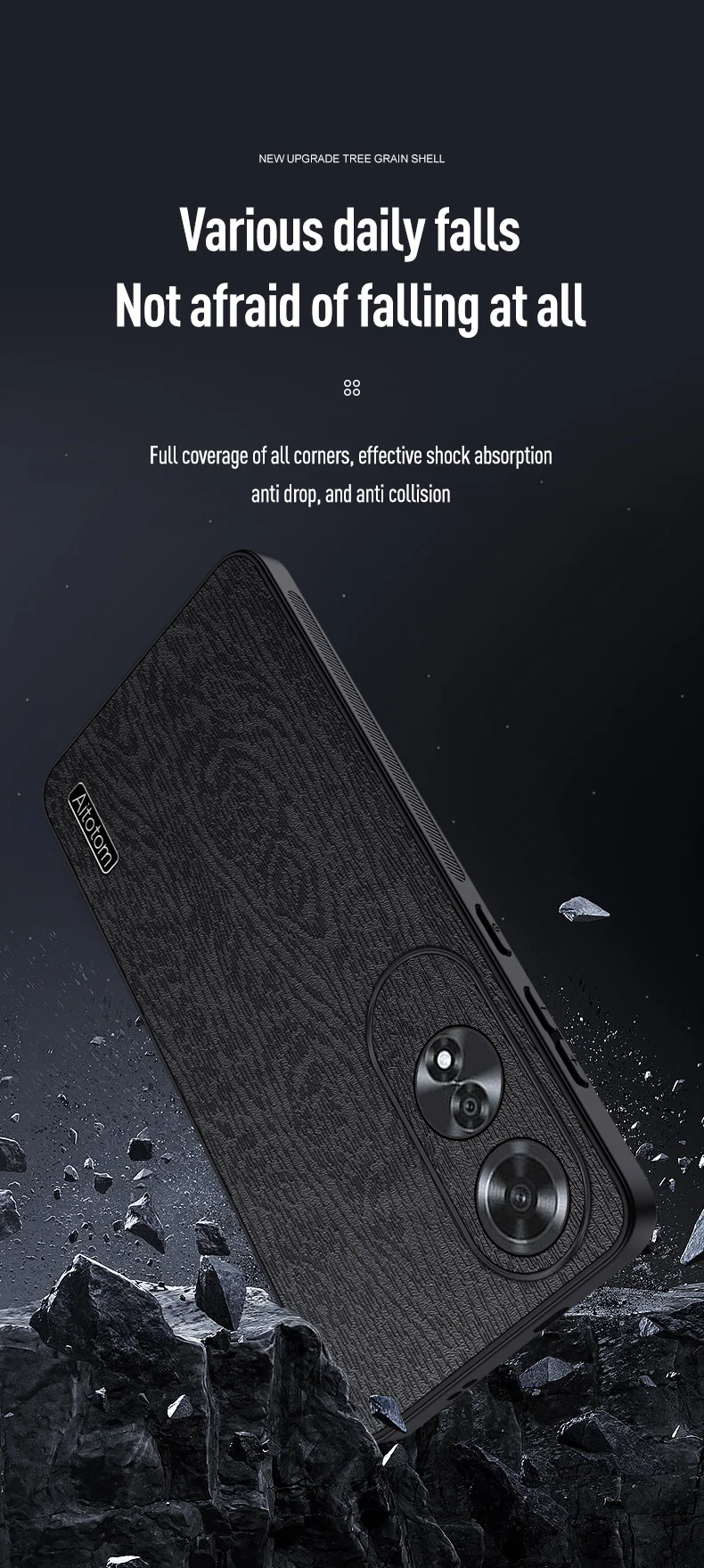 For Oppo A60 4G Phone Case Wood Texture PU Leather Coated PC+TPU Back Cover - Black-Cellmalls